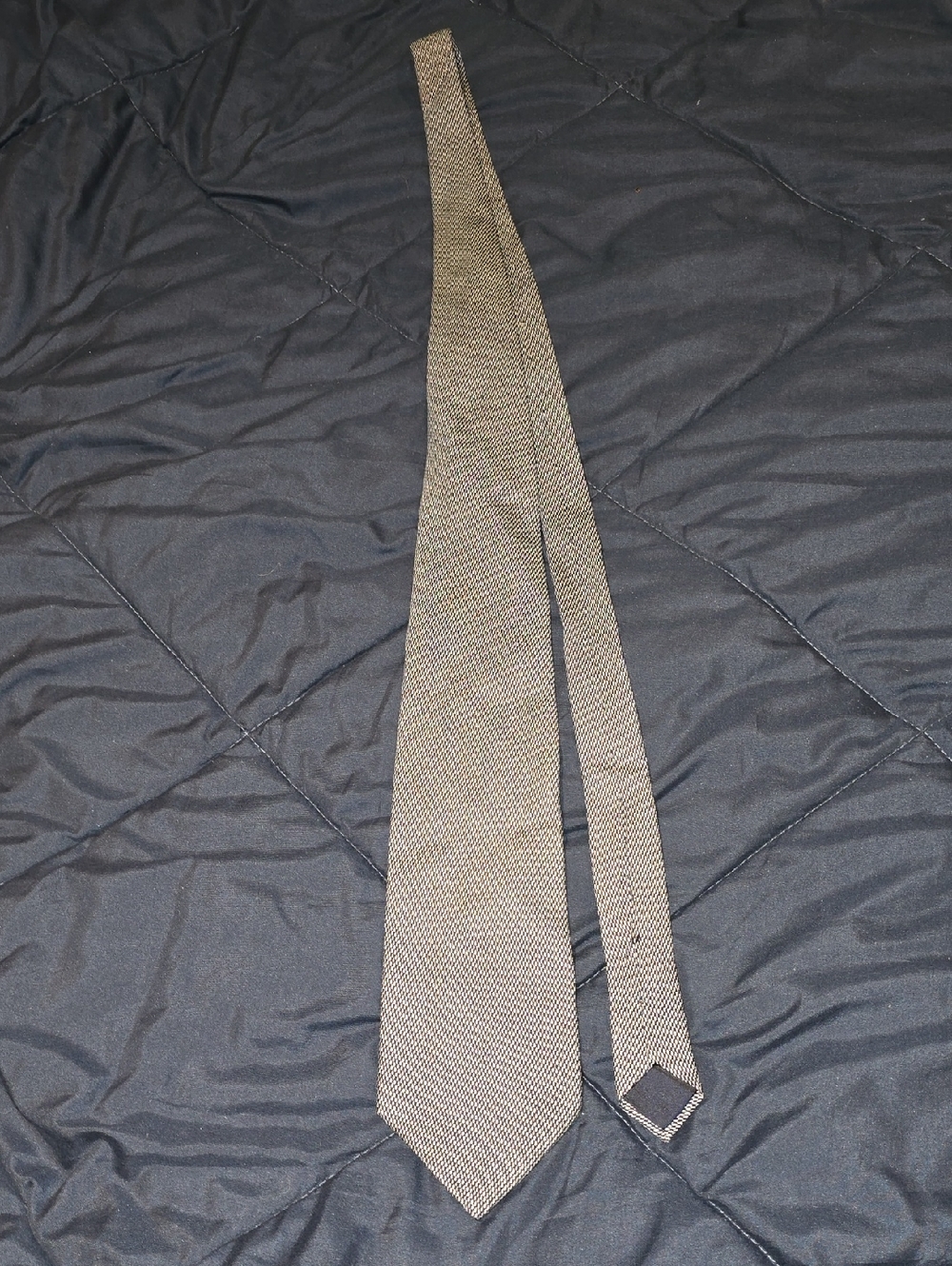 Lanvin Paris Navy and Light Gray Woven Tie with Gold Label